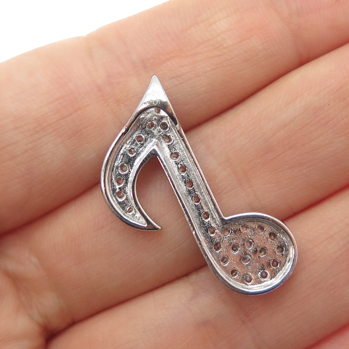 925 Sterling Silver Round-Cut C Z Music Note Slide Charm Pendant