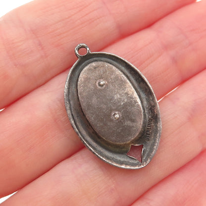 925 Sterling Silver Antique Art Deco Real MOP & Marcasite St. Mary Charm Pendant