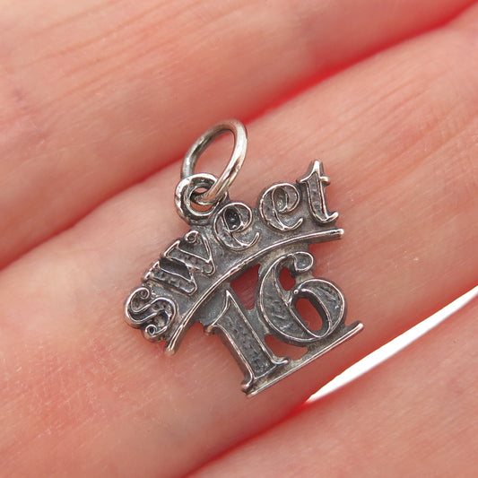 SUNWEST 925 Sterling Silver Vintage Sweet 16 Oxidized Minimalist Charm Pendant