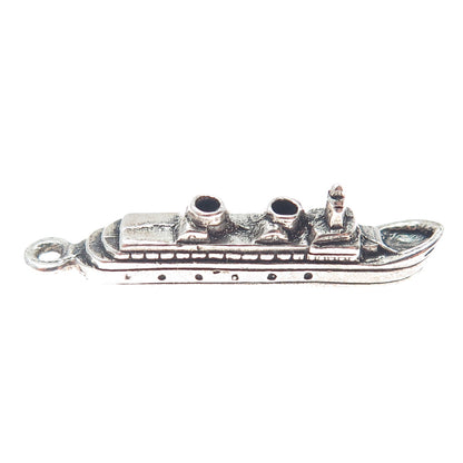 925 Sterling Silver Vintage Liner Ship Oxidized Charm Pendant