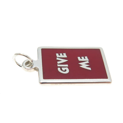 925 Sterling Silver Red Enamel "Give Me" Minimalist Charm Pendant