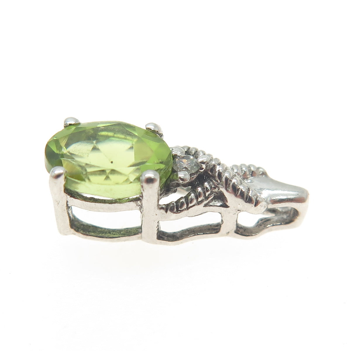 925 Sterling Silver Real Peridot & C Z Minimalist Slide Pendant