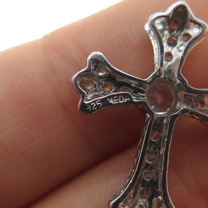 MEDA 925 Sterling Silver Round-Cut C Z Cross Slide Charm Pendant