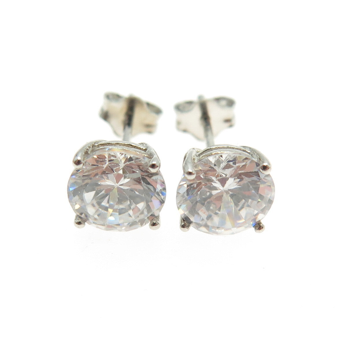 925 Sterling Silver Round-Cut C Z Stud Earrings