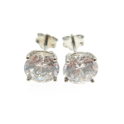 925 Sterling Silver Round-Cut C Z Stud Earrings