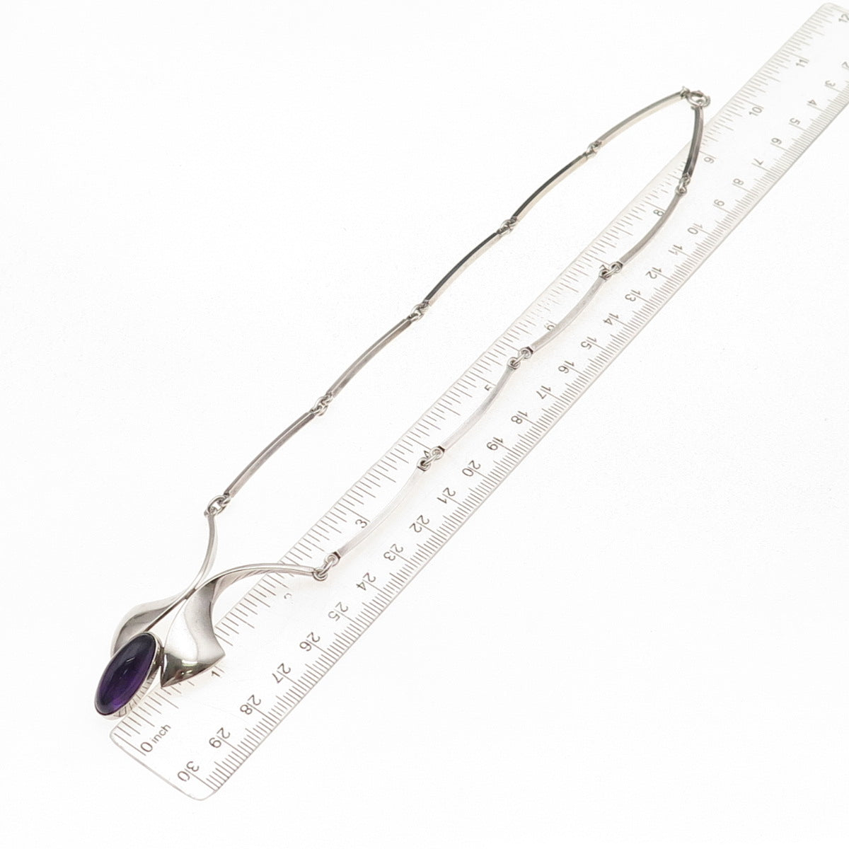 Niels Erik From 925S Sterling Silver Vintage Denmark Real Amethyst Necklace 16"