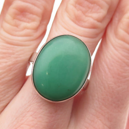 925 Sterling Silver Vintage Real Cabochon Chrysoprase Ring Size 8.75