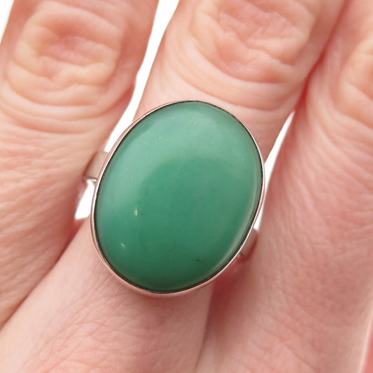 925 Sterling Silver Vintage Real Cabochon Chrysoprase Ring Size 8.75