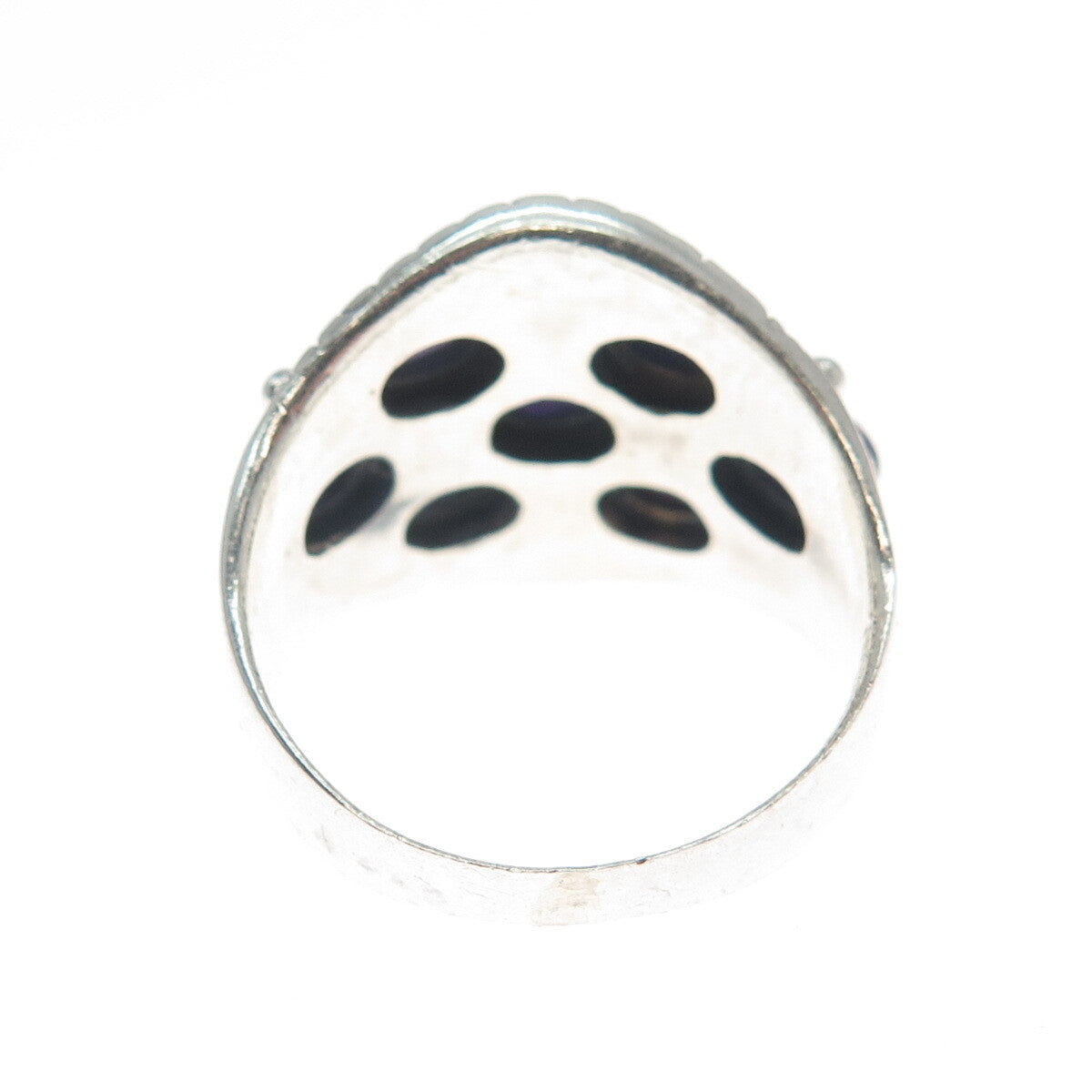 925 Sterling Silver Vintage Real Amethyst Modernist Oxidized Ring Size 9