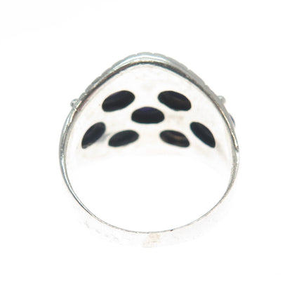 925 Sterling Silver Vintage Real Amethyst Modernist Oxidized Ring Size 9
