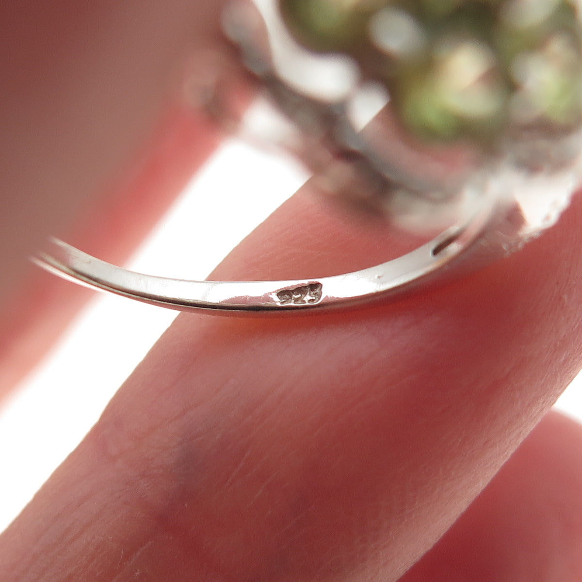 Chuck Clemency 925 Sterling Silver Real Round-Cut Peridot Cluster Ring Size 7