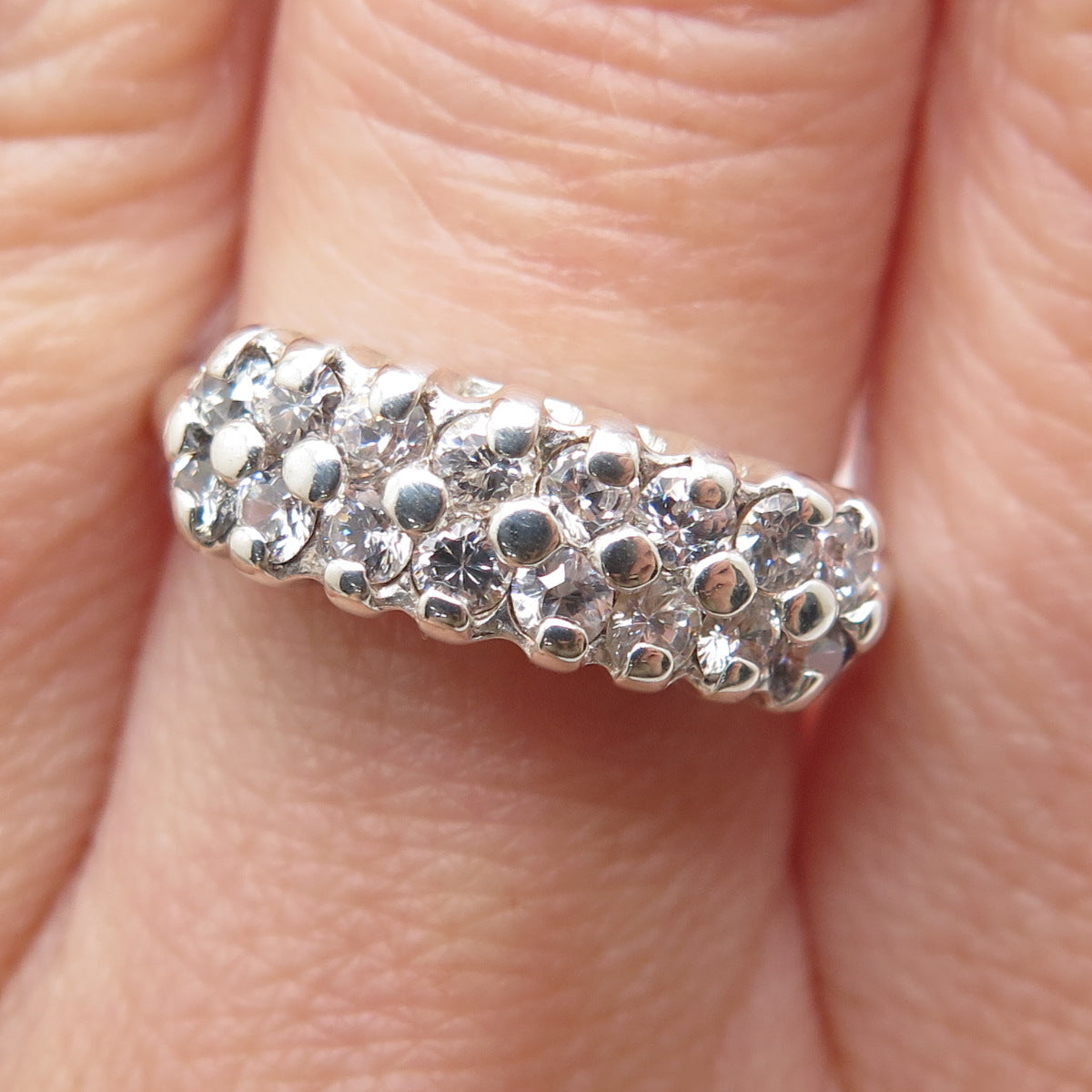 925 Sterling Silver Round-Cut C Z Cluster Ring Size 6.75