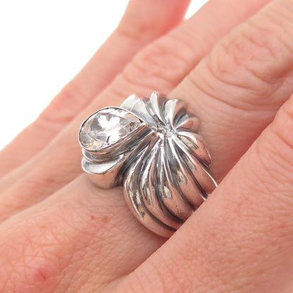 925 Sterling Silver Vintage Pear-Cut C Z Modernist Oxidized Ring Size 6.5
