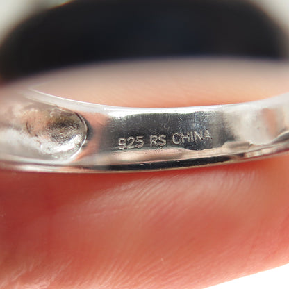 925 Sterling Silver Vintage Real Baroque Pearl Black Onyx Flower Ring Size 9.25