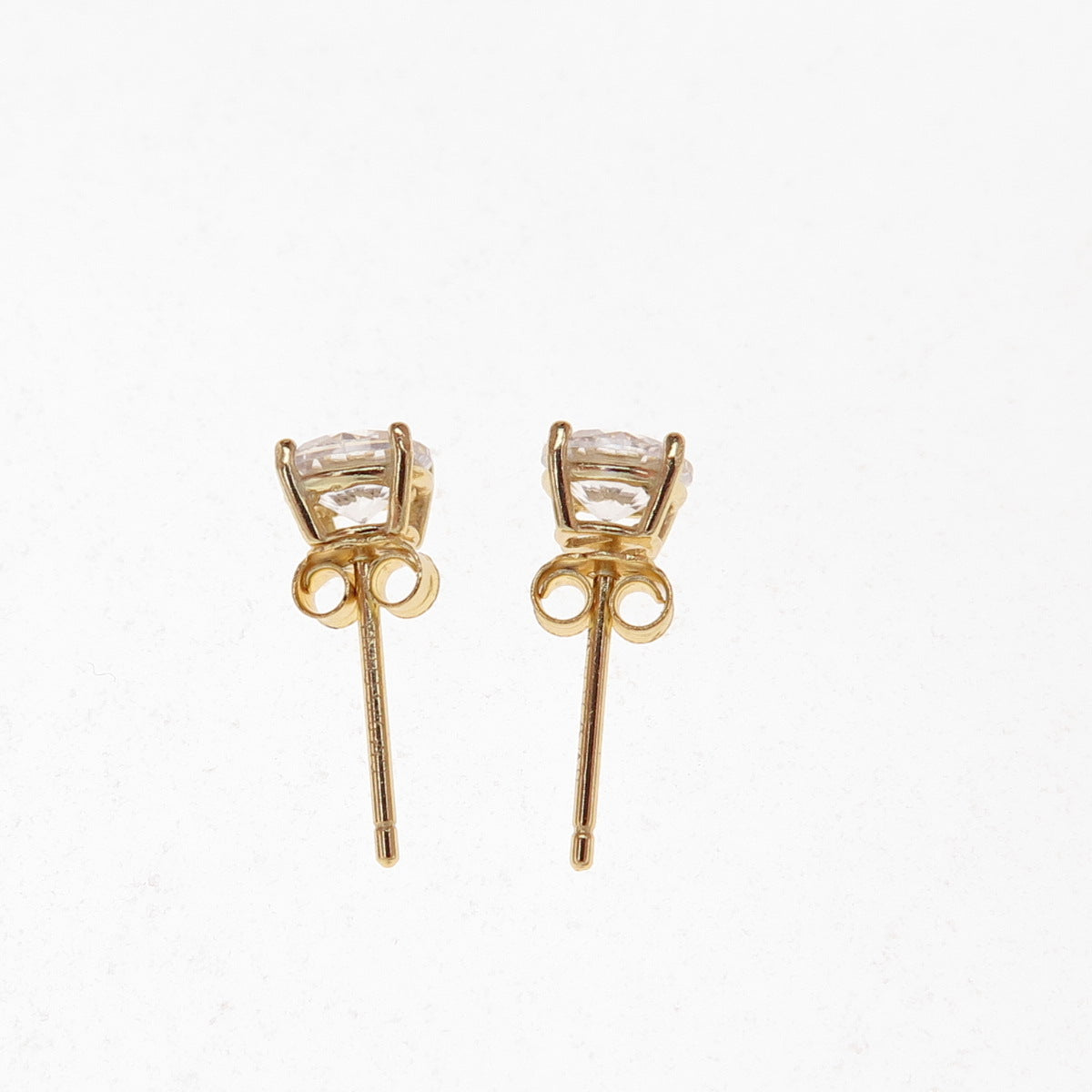 925 Sterling Silver Gold Plated Round-Cut C Z Stud Earrings