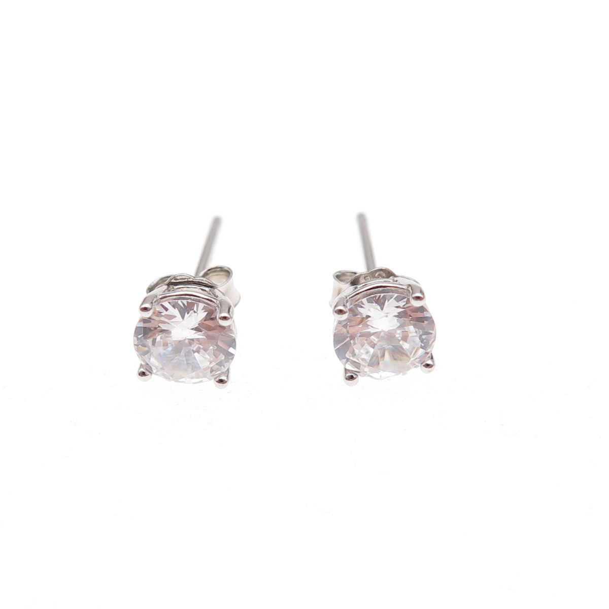 925 Sterling Silver Round-Cut C Z Stud Earrings