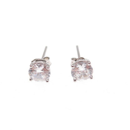 925 Sterling Silver Round-Cut C Z Stud Earrings