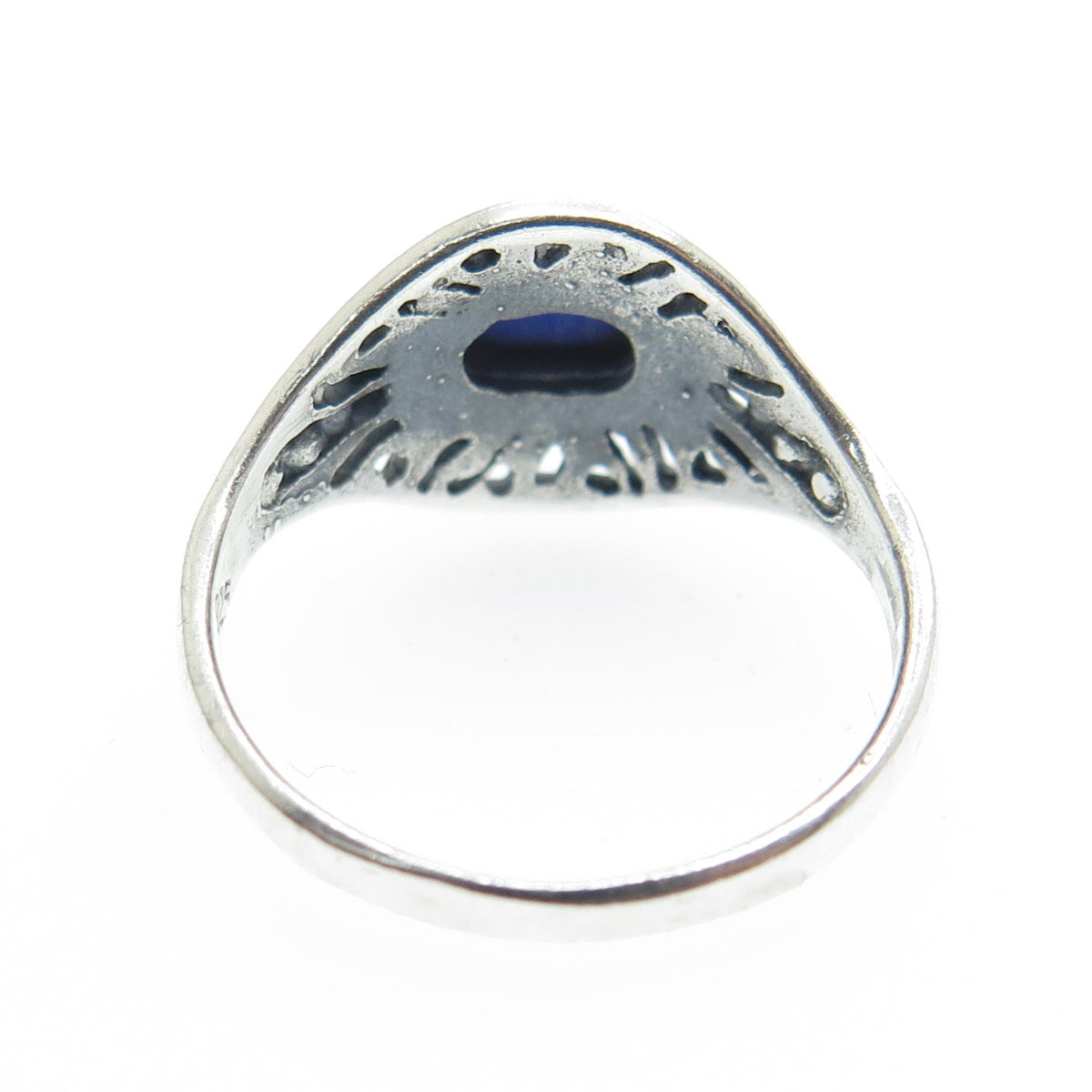 925 Sterling Silver Vintage Real Lapis Lazuli Modernist Ring Size 6.5