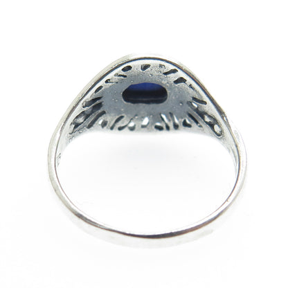 925 Sterling Silver Vintage Real Lapis Lazuli Modernist Ring Size 6.5