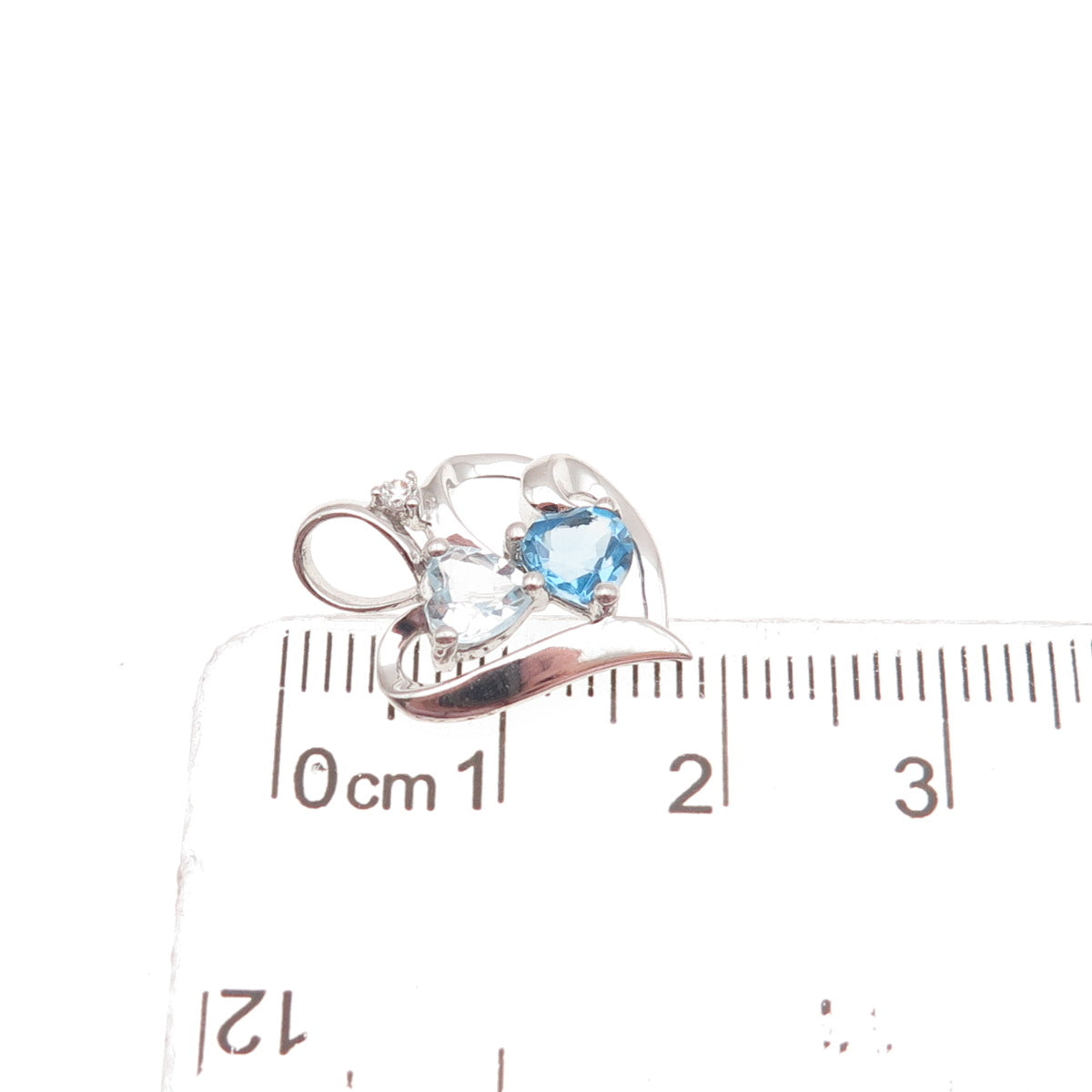 925 Sterling Silver Real Swiss Blue Topaz & C Z Heart Mini Charm Pendant