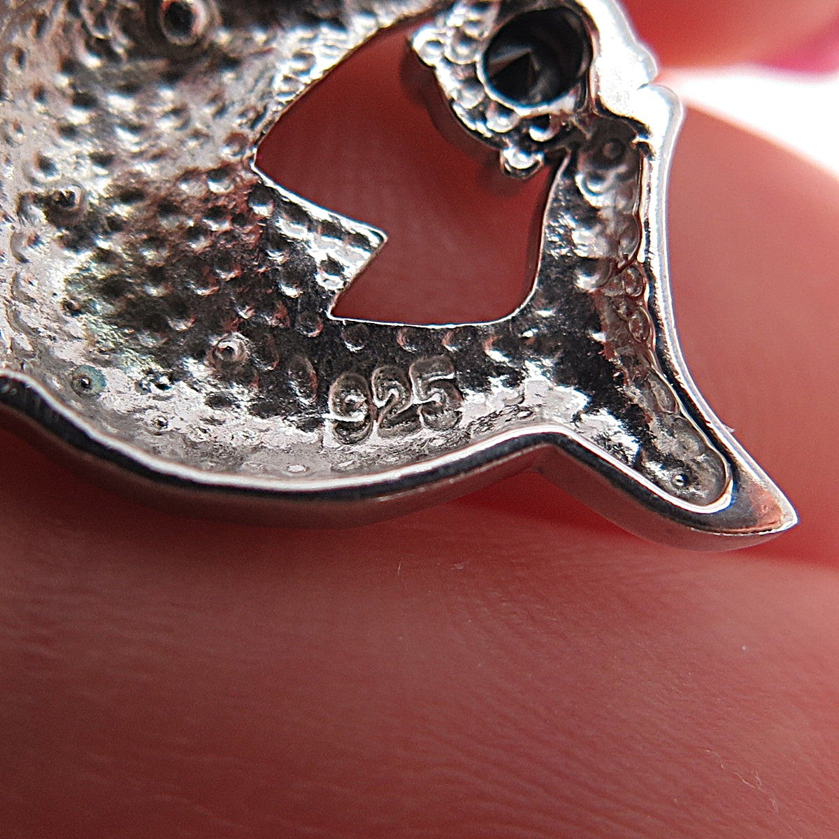 925 Sterling Silver Real Round-Cut Black Spinel Dolphin Charm Pendant