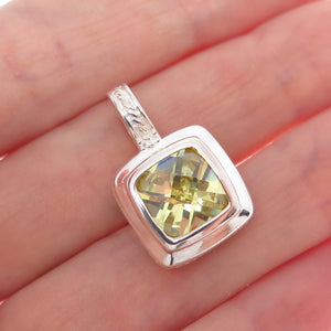 925 Sterling Silver Vintage Real Lime Quartz Minimalist Charm Pendant