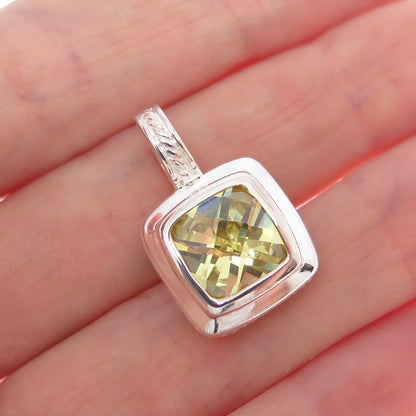 925 Sterling Silver Vintage Real Lime Quartz Minimalist Charm Pendant