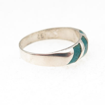 925 Sterling Silver Vintage Real Turquoise Inlay Oxidized Ring Size 5