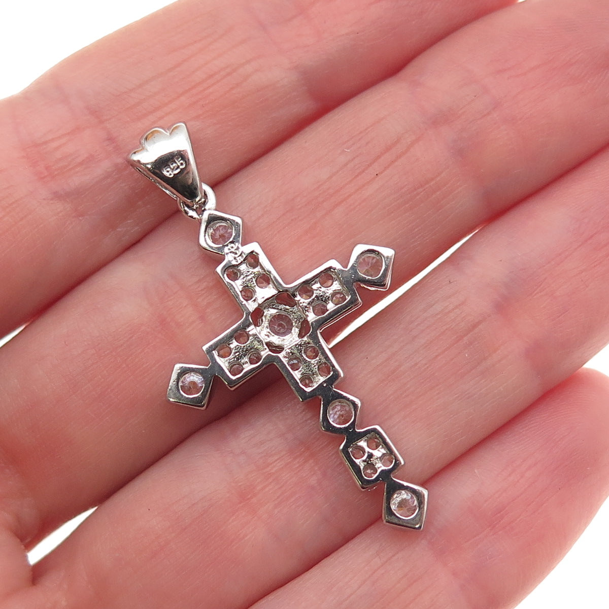 925 Sterling Silver Round-Cut C Z Sparkle Cross Charm Pendant