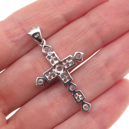 925 Sterling Silver Round-Cut C Z Sparkle Cross Charm Pendant