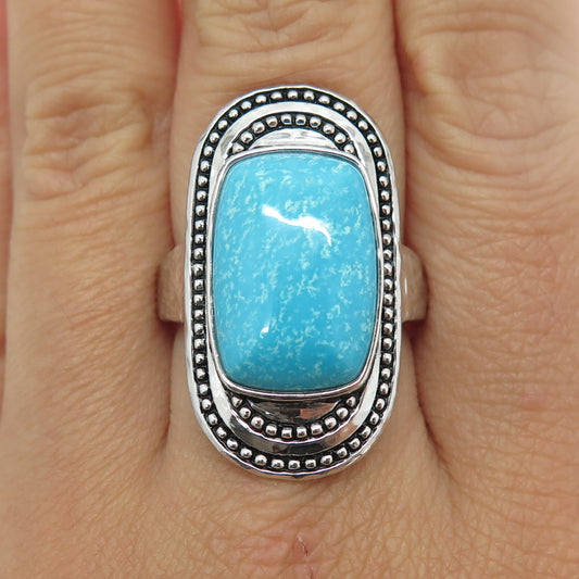 925 Sterling Silver Real Turquoise Granulated Statement Ring Size 8