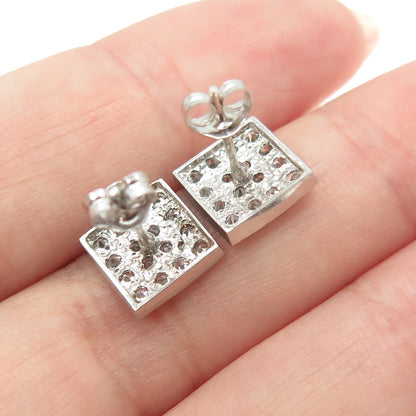 925 Sterling Silver Round-Cut C Z Square Stud Earrings