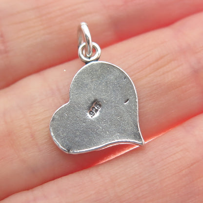 925 Sterling Silver Vintage Be Smart Heart Oxidized Minimalist Charm Pendant