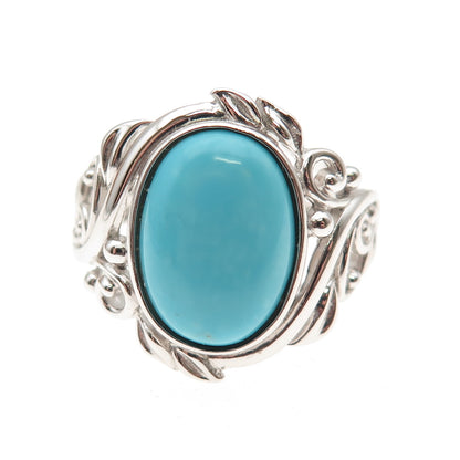 925 Sterling Silver Real Sleeping Beauty Turquoise Floral Ring Size 8.25