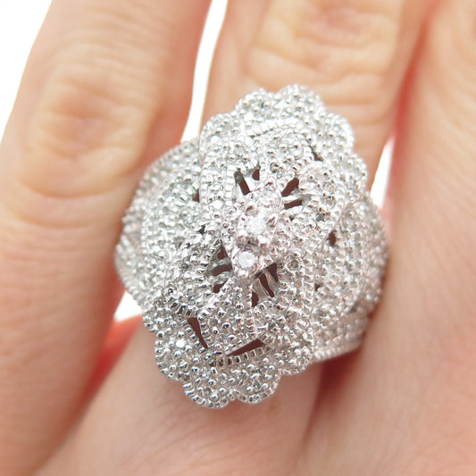 925 Sterling Silver Real Round-Cut Diamond Sparkle Ring Size 5.25