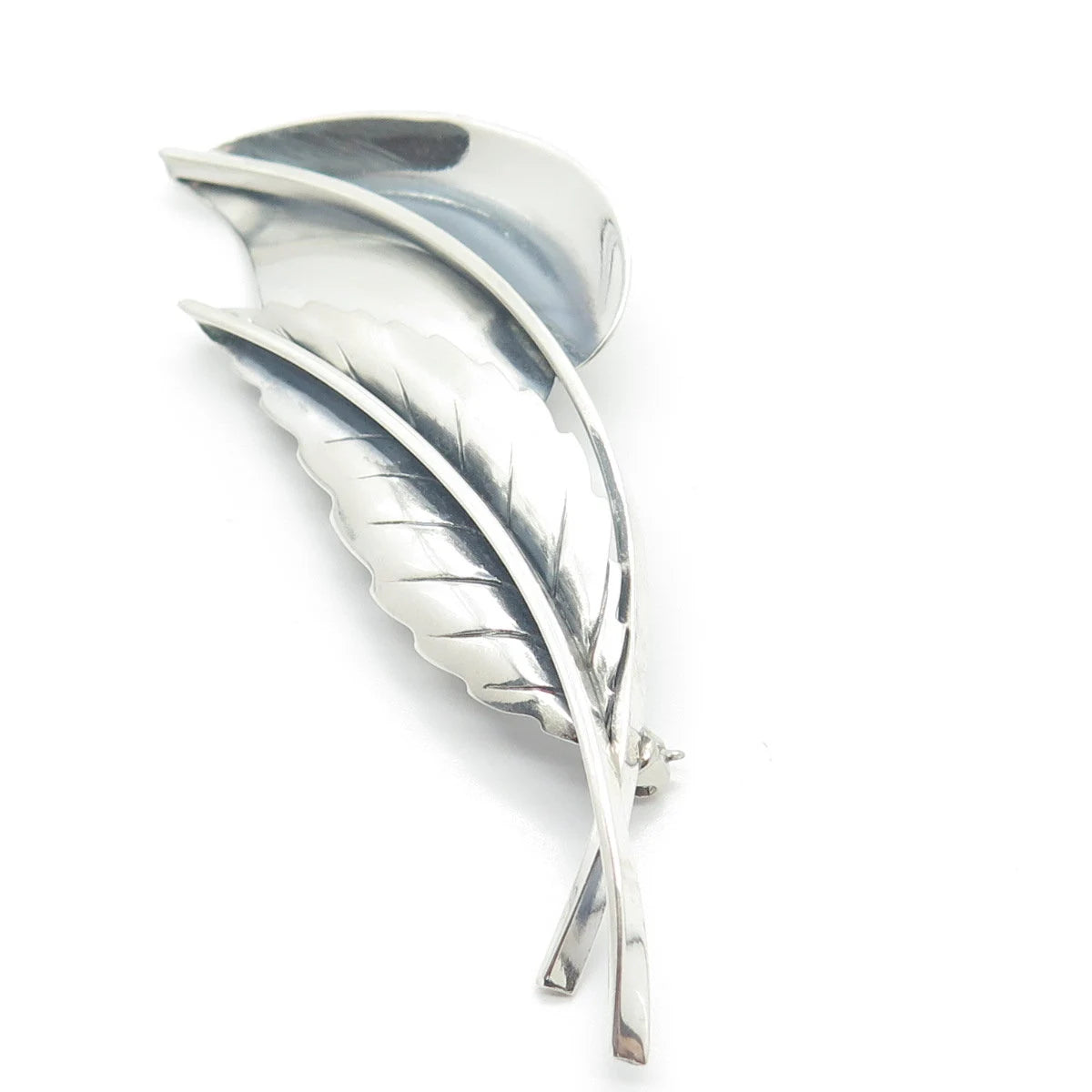 925 Sterling Silver Vintage Double-Leaf Pin Brooch