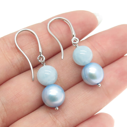 HAROLD TRUJILLO 925 Sterling Silver Real Pearl & Milky Aquamarine Earrings