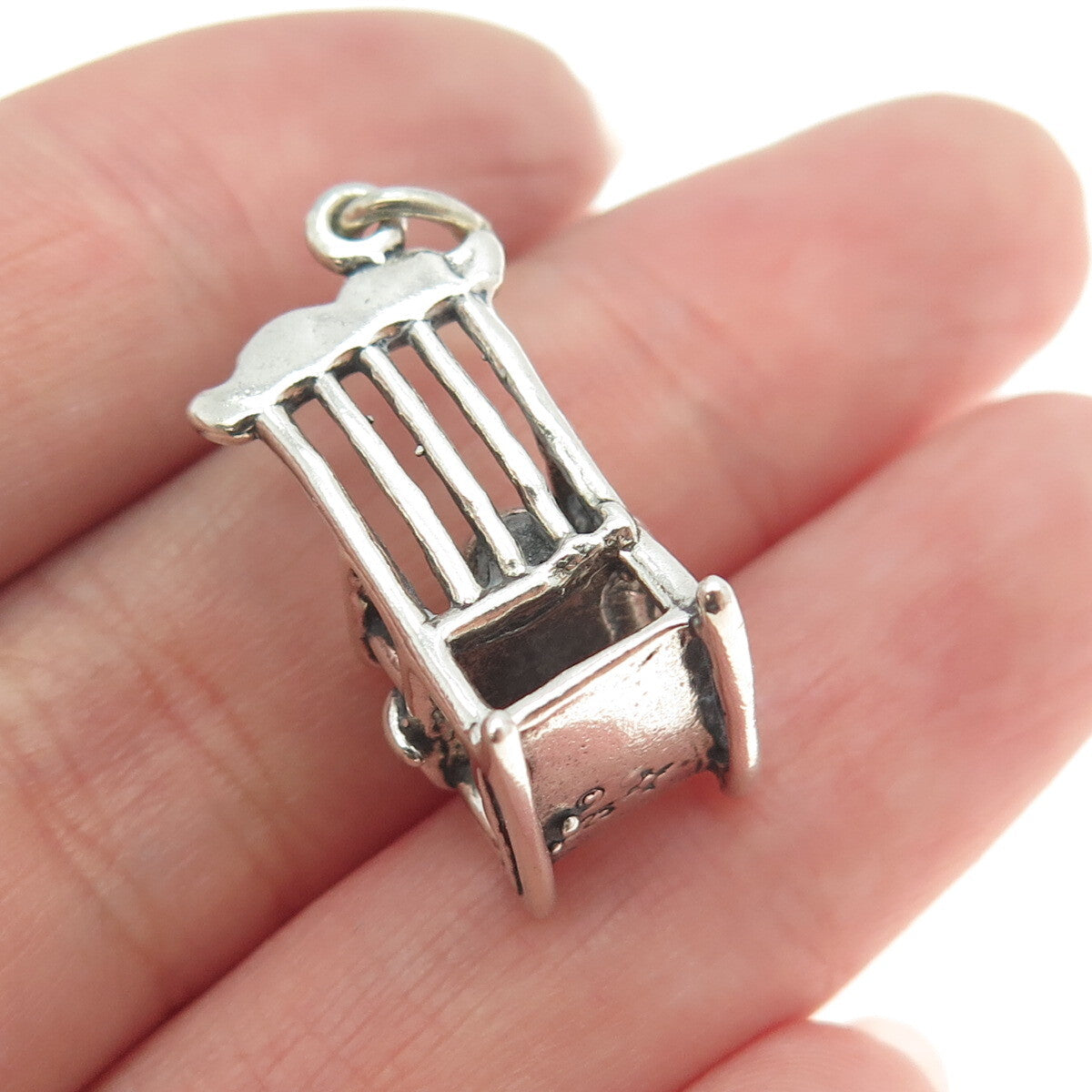 SUN WEST 925 Sterling Silver Vintage Dog in a Rocking Chair Pendant