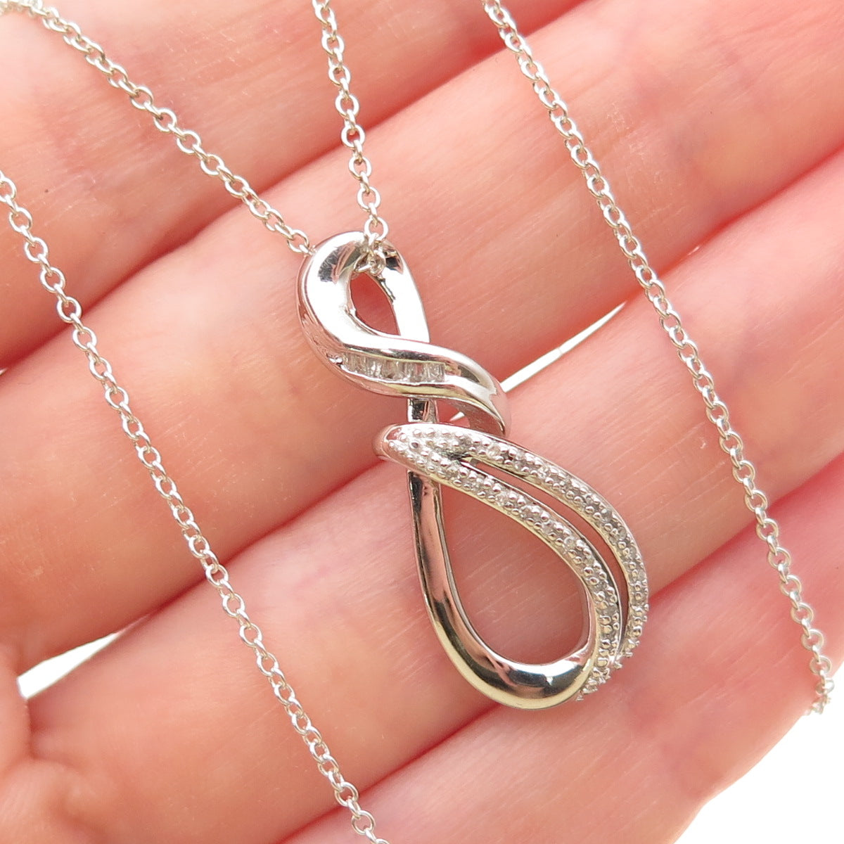 Sun 925 Sterling Silver Real Diamond Infinity Cable Chain Necklace 18"