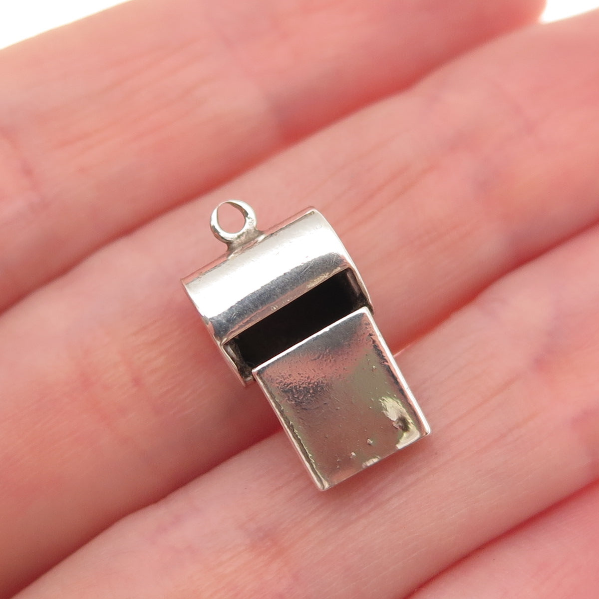 Beau 925 Sterling Silver Antique Art Deco Whistle Oxidized 3D Charm Pendant