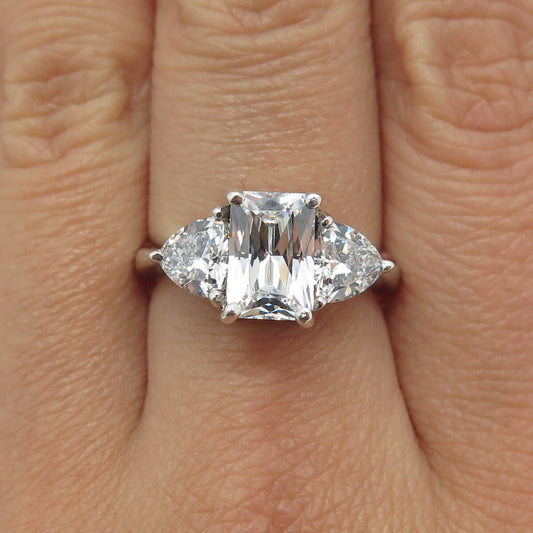 925 Sterling Silver Radiant & Triangle-Cut Shaped C Z Ring Size 7