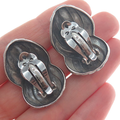 925 Sterling Silver Vintage Modernist Infinity Woven Oxidized Clip On Earrings