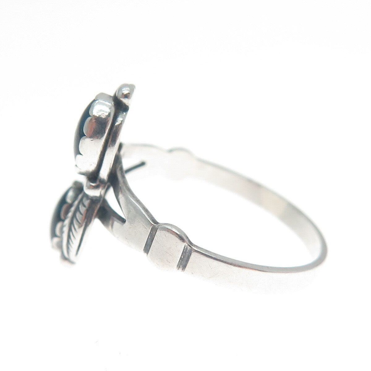 WHEELER MFG CO 925 Sterling Silver Vintage Abalone Shell Feather Ring Size 9.75