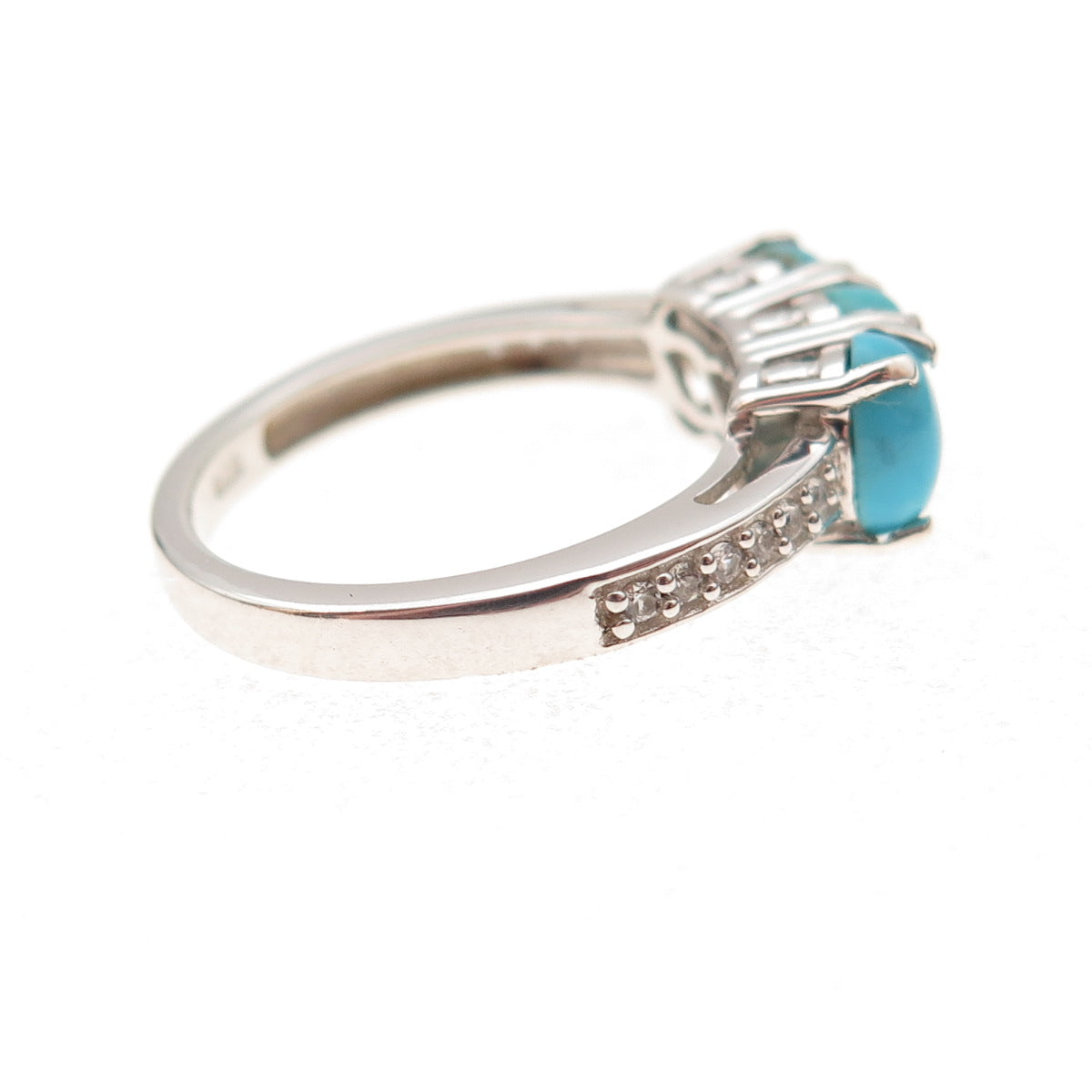Chuck Clemency 925 Sterling Silver Real Turquoise & White Topaz Ring Size 5.25