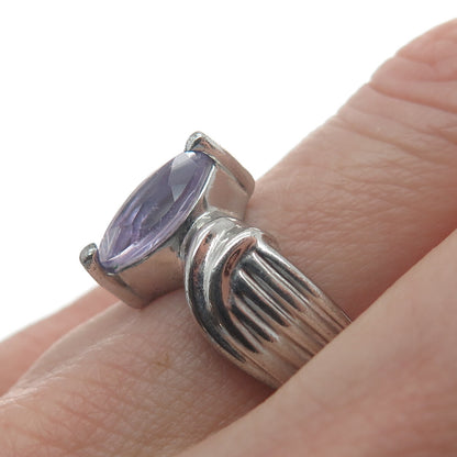 MONICA JAIN 925 Sterling Silver Vintage Real Marquise-Cut Amethyst Ring Size 6