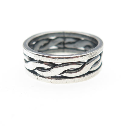 925 Sterling Silver Vintage Mexico Woven Oxidized Band Ring Size 7