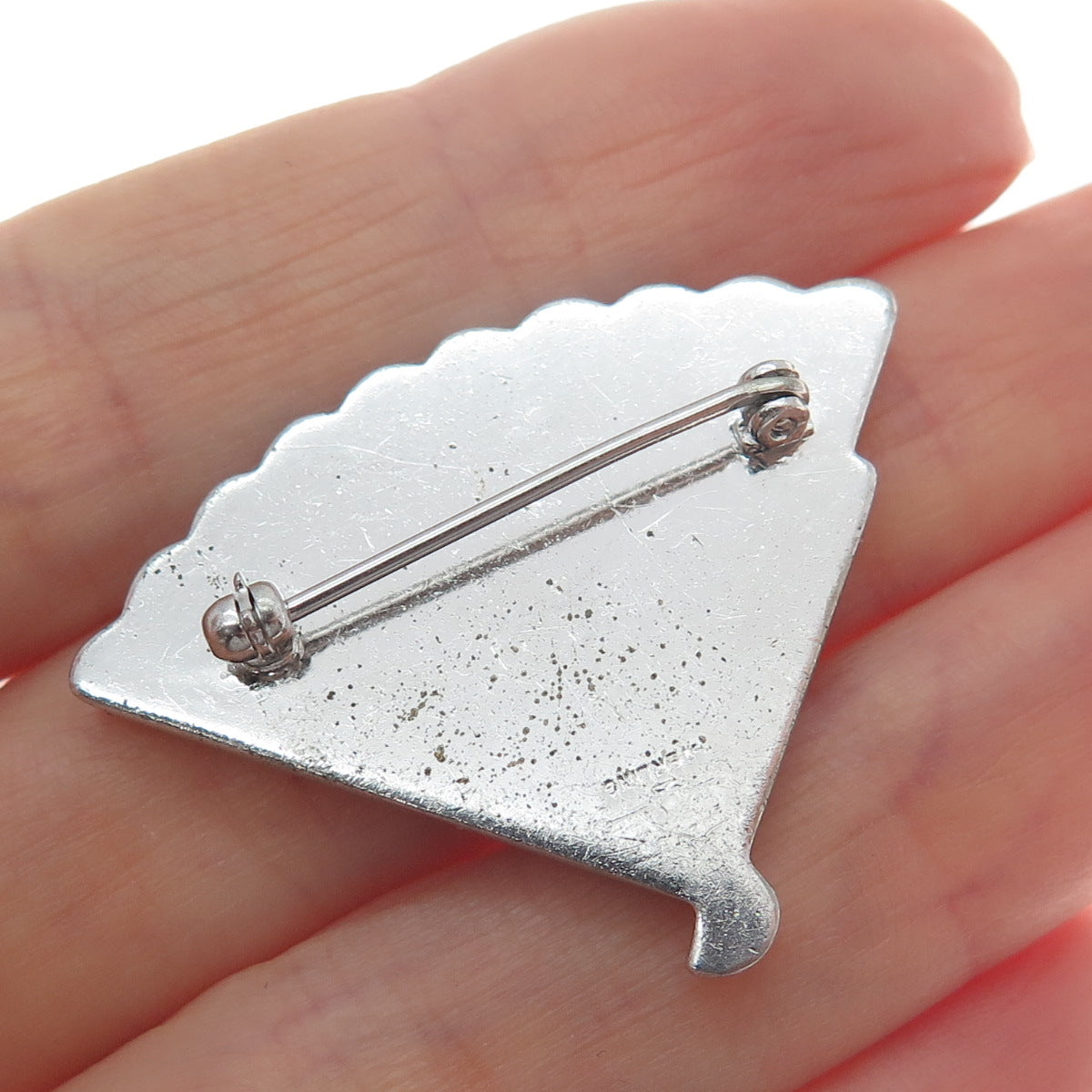 925 Sterling Silver Vintage Real White Topaz Japanese Fan Pin Brooch