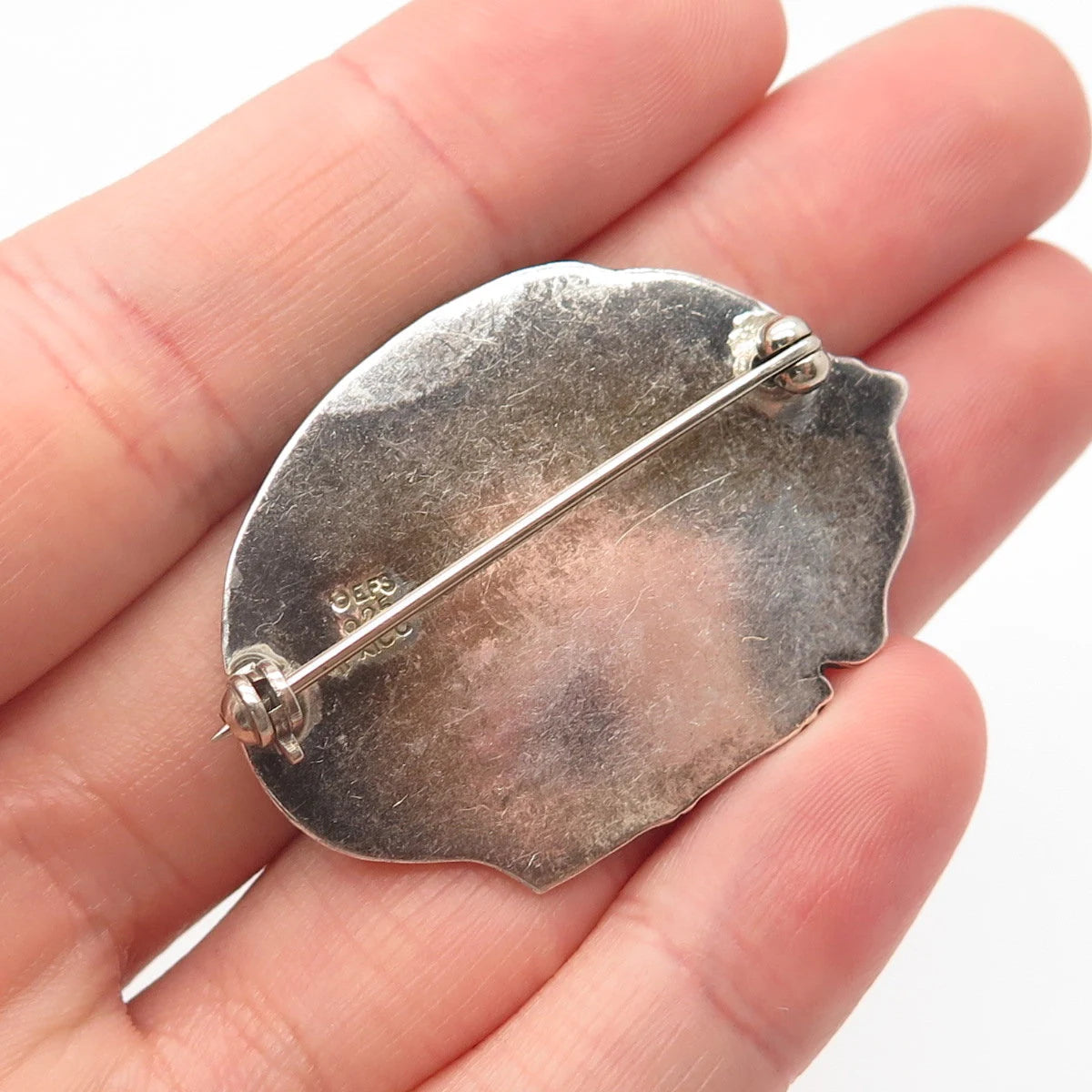 925 Sterling Silver Vintage Mexico EFS Real Black Onyx Gem Abstract Pin Brooch