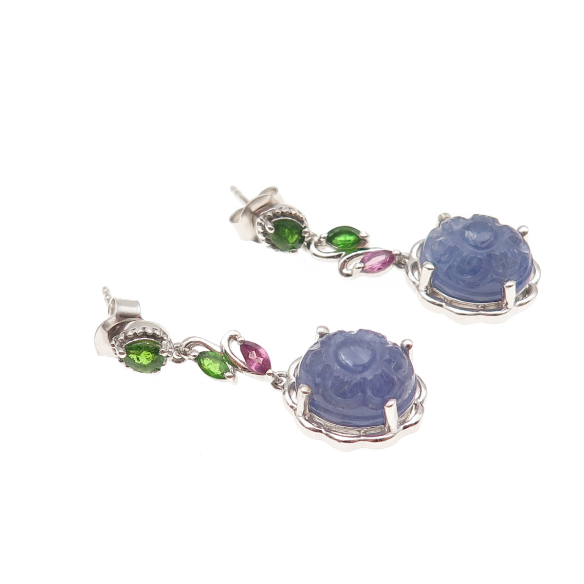 Chuck Clemency 925 Sterling Silver Real Tanzanite Amethyst & Peridot Earrings