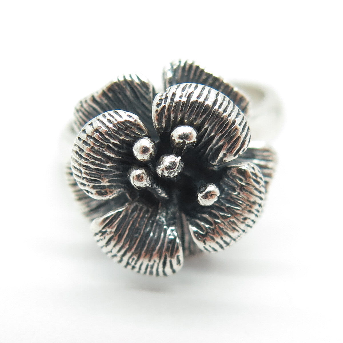 925 Sterling Silver Vintage Flower Blossom Oxidized Ring Size 7